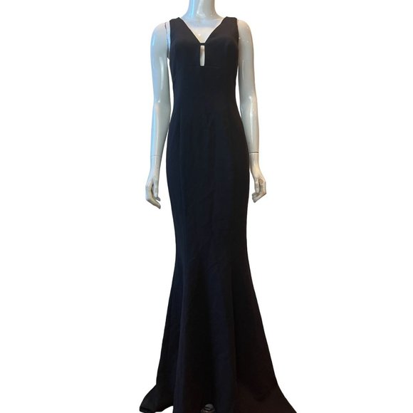 Likely Womens Maxi Fishtail Dress Albury Cutout-Back Trumpet Deep V Neck Black 4 - Picture 3 of 10